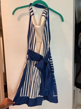 Commense Blue and White Striped Backless Halter Dress